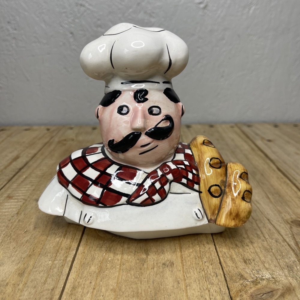 Fat Chef Cookie Jar Lid Replacement Ceramic Chef Head Red Scarf Italy
